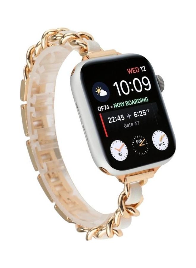 HuHa - Ethnic Replacement Watchband for Apple Watch Series 1/2/3/4/5/6/7/SE 42/44/45mm Rose Gold/White - Image 1