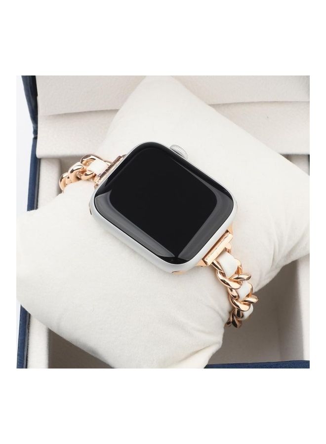 HuHa - Ethnic Replacement Watchband for Apple Watch Series 1/2/3/4/5/6/7/SE 42/44/45mm Rose Gold/White - Image 1