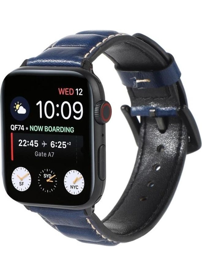 هوها سوار من الجلد الطبيعي لساعة أبل سيريس 7 مقاس 45 مم/ 6 SE و5 و4 مقاس 44 مم/3 و2 و1 مقاس 42 مم أزرق - Image 3