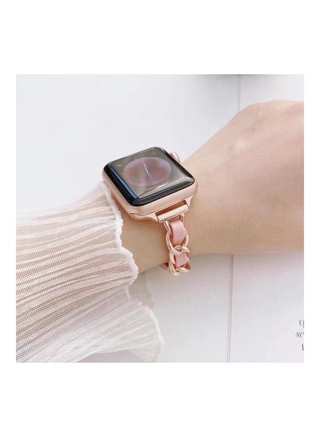 HuHa - Ethnic Replacement Watchband for Apple Watch Series 1/2/3/4/5/6/7/SE 42/44/45mm Rose Gold/White - Image 1