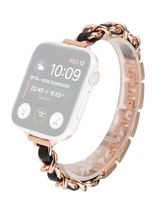 هوها سوار ساعة بديل بتصميم عرقي لسلسلة ساعات أبل 1/2/3/4/5/6/7/SE مقاس 38/40/41 مم ذهبي وردي/أسود - Image 1