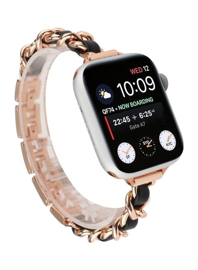 هوها سوار ساعة بديل بتصميم عرقي لسلسلة ساعات أبل 1/2/3/4/5/6/7/SE مقاس 38/40/41 مم ذهبي وردي/أسود - Image 2