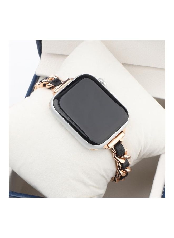 هوها سوار ساعة بديل بتصميم عرقي لسلسلة ساعات أبل 1/2/3/4/5/6/7/SE مقاس 38/40/41 مم ذهبي وردي/أسود - Image 3