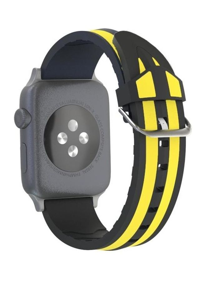 HuHa Fashion Double Stripes Pattern Watch Strap For Apple Watch Series 3 & 2 & 1 38mm Black/Yellow - Image 4