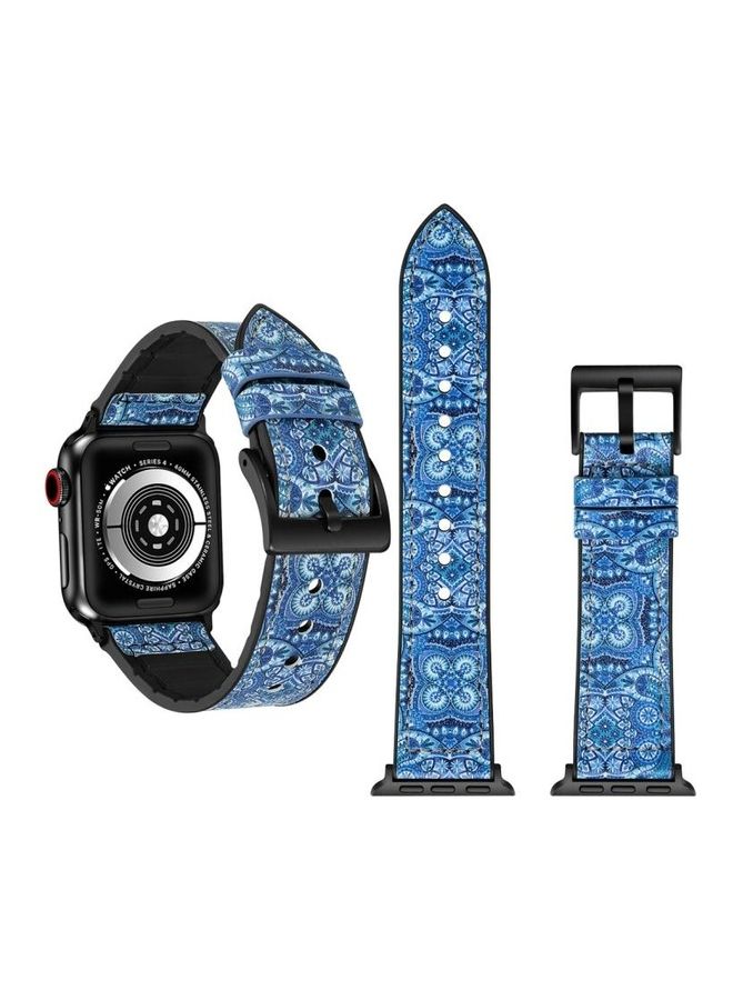 HuHa Flower Pattern Watch Strap For Apple Watch Series 7 45mm/6 & SE & 5 & 4 44mm/3 & 2 & 1 42mm Blue - Image 1