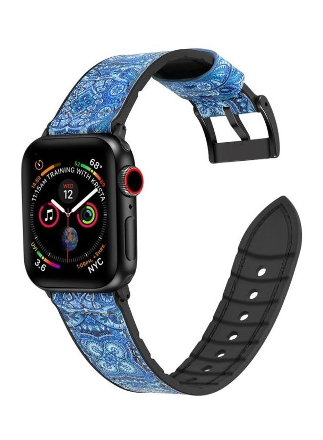HuHa Flower Pattern Watch Strap For Apple Watch Series 7 45mm/6 & SE & 5 & 4 44mm/3 & 2 & 1 42mm Blue - Image 2