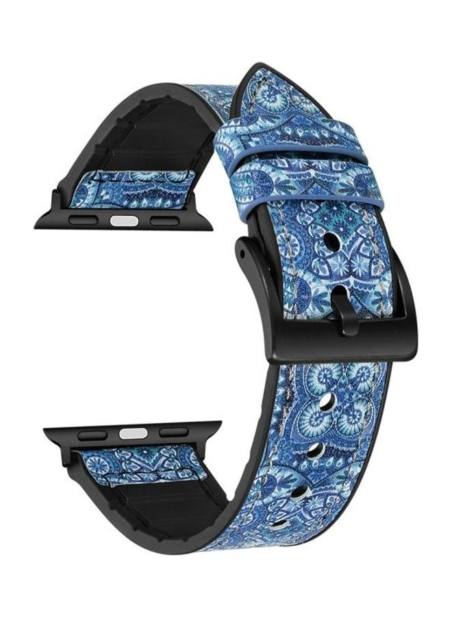 HuHa Flower Pattern Watch Strap For Apple Watch Series 7 45mm/6 & SE & 5 & 4 44mm/3 & 2 & 1 42mm Blue - Image 4
