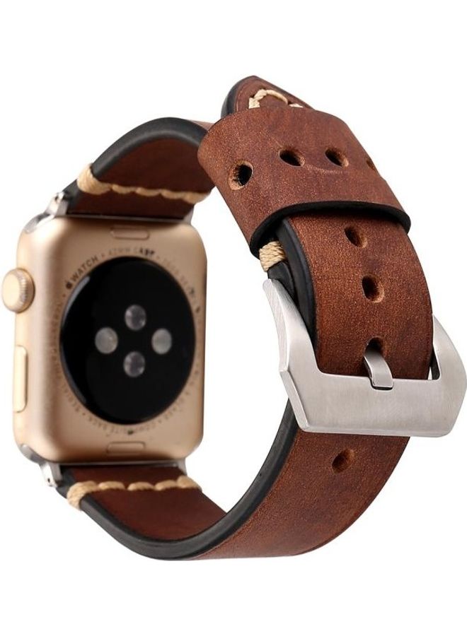 HuHa - Thick Sutures Retro Replacement Watch Band For Apple Watch Series 3 & 2 & 1 38mm Brown - Image 1