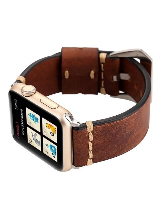 HuHa - Thick Sutures Retro Replacement Watch Band For Apple Watch Series 3 & 2 & 1 38mm Brown - Image 1