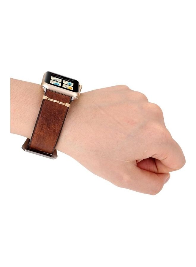 HuHa - Thick Sutures Retro Replacement Watch Band For Apple Watch Series 3 & 2 & 1 38mm Brown - Image 1