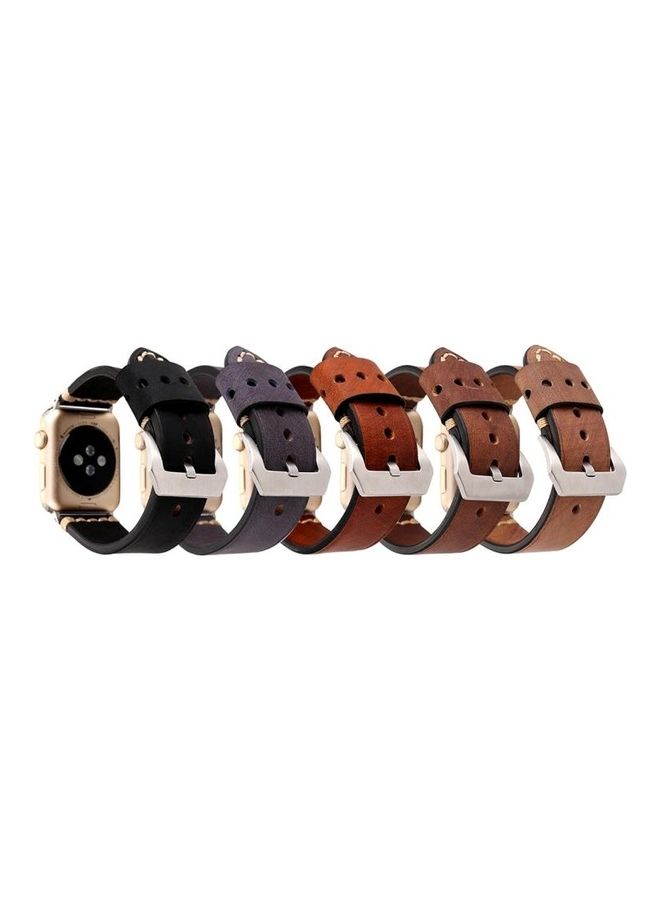 HuHa - Thick Sutures Retro Replacement Watch Band For Apple Watch Series 3 & 2 & 1 38mm Brown - Image 1