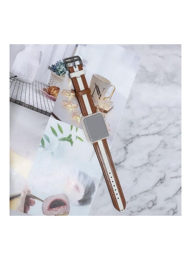 HuHa - Replacement Strap Watchband For Apple Watch Series 7 45mm/6 & SE & 5 & 4 44mm/ 3 & 2 & 1 42mm Brown/White - Image 1