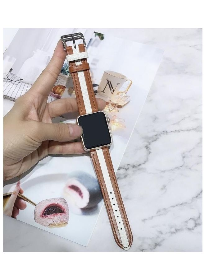 HuHa - Replacement Strap Watchband For Apple Watch Series 7 45mm/6 & SE & 5 & 4 44mm/ 3 & 2 & 1 42mm Brown/White - Image 1