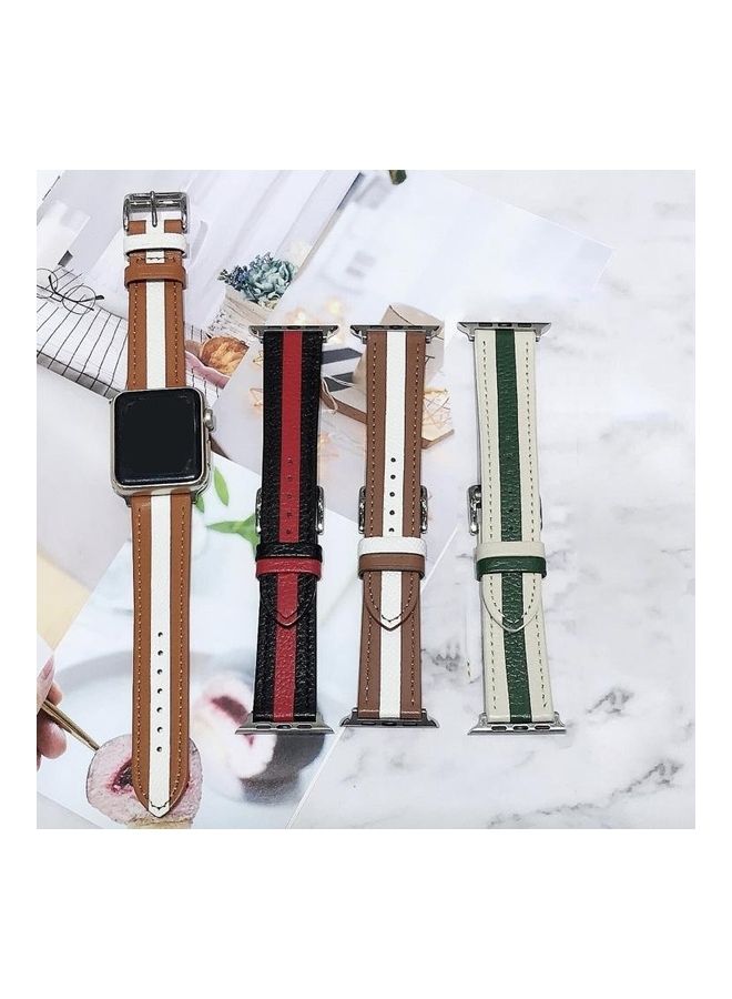HuHa - Replacement Strap Watchband For Apple Watch Series 7 45mm/6 & SE & 5 & 4 44mm/ 3 & 2 & 1 42mm Brown/White - Image 1