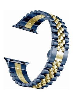 HuHa Women Five Beads Replacement Watchbands For Apple Watch Series 7 45mm/6 & SE & 5 & 4 44mm/3 & 2 & 1 42mm Blue/Gold  - Image 2