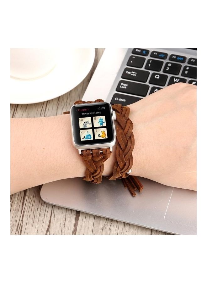 HuHa - Hand-woven Leather Watchband for Apple Watch Series 7/6/SE/5/4/3/2/1 38/40/41mm Dark Brown - Image 1