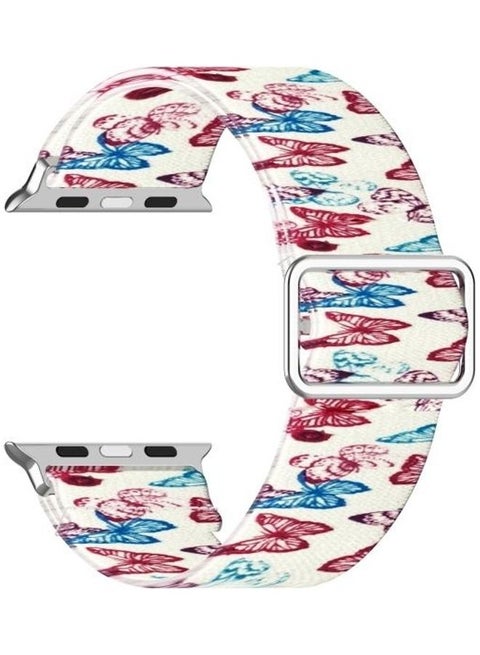 Adjustable Elastic Print Watch Strap For Apple Watch Series 7 45mm/6 & SE & 5 & 4 44mm/3 & 2 & 1 42mm Butterfly