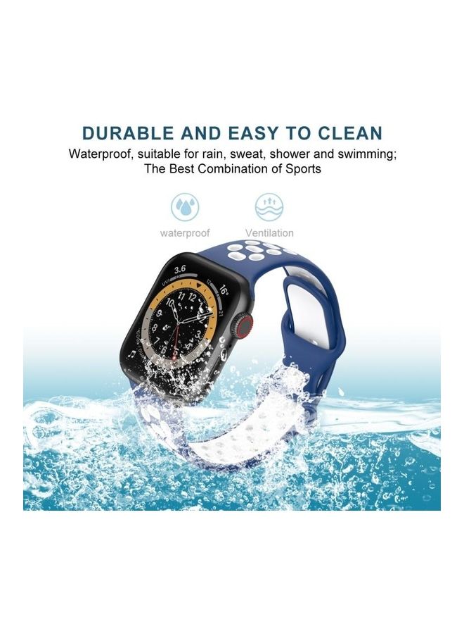 HuHa Replacement Wrist Strap For Apple Watch Series 7 41mm/6 & SE & 5 & 4 40mm/3 & 2 & 1 38mm Blue/White - Image 3