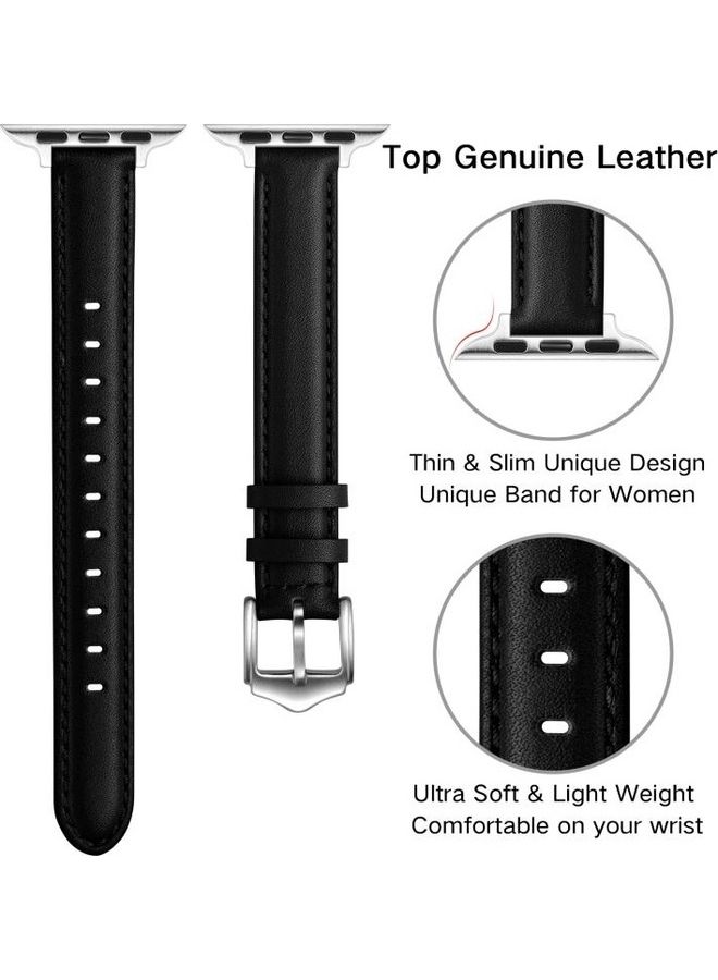 HuHa Business Style Leather Replacement Strap Watchband For Apple Watch Series 7/6/5/4/3/2/1/SE 38/40/41mm Black/Silver Buckle - Image 4
