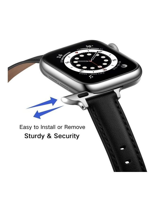 HuHa Business Style Leather Replacement Strap Watchband For Apple Watch Series 7/6/5/4/3/2/1/SE 38/40/41mm Black/Silver Buckle - Image 5