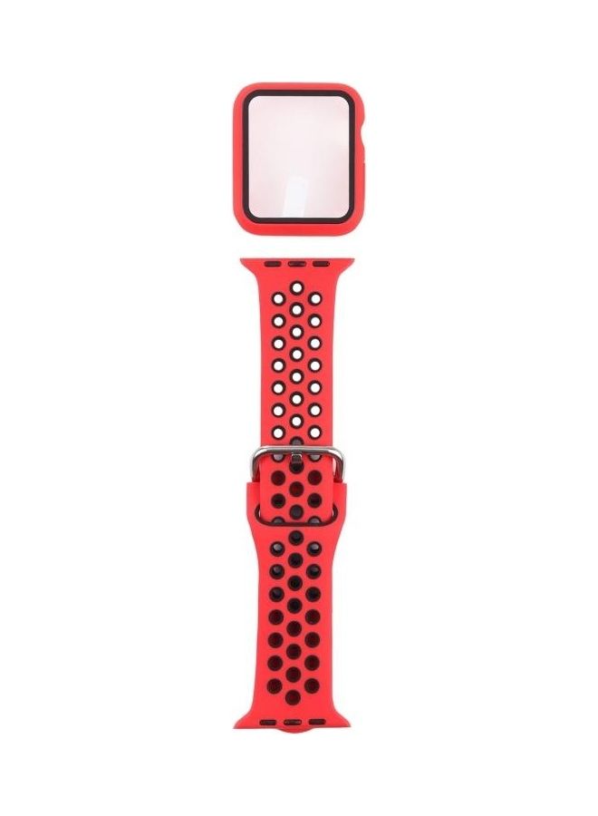 HuHa Silicone Replacement Strap with Screen Protector For Apple Watch Series 3/2/1 38mm Red/Black - Image 1