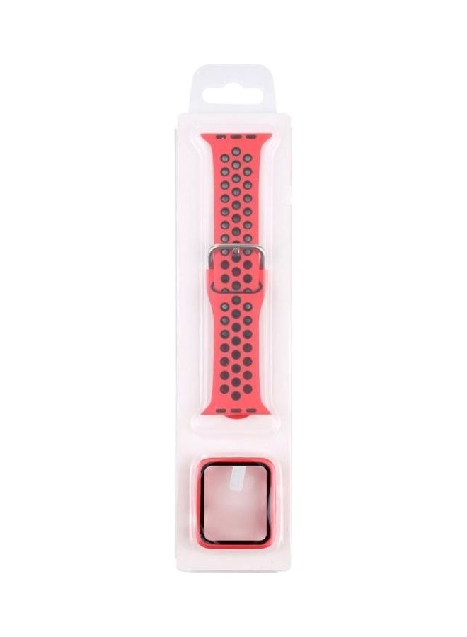 HuHa Silicone Replacement Strap with Screen Protector For Apple Watch Series 3/2/1 38mm Red/Black - Image 5