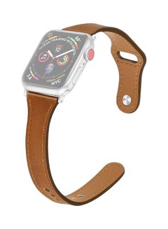 Leather Replacement Strap Watchband With Steel Button for Apple Watch Series 7/6/SE/5/4/3/2/1 42/44/45mm Dark Brown