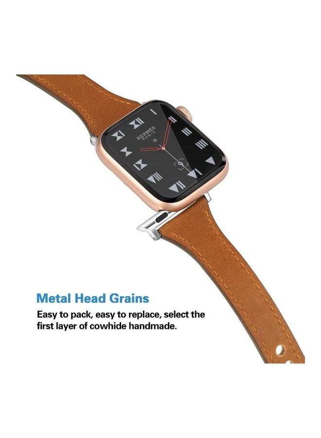 HuHa - Leather Replacement Strap Watchband With Steel Button for Apple Watch Series 7/6/SE/5/4/3/2/1 42/44/45mm Dark Brown - Image 1