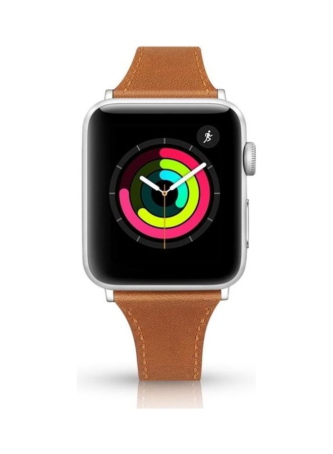 HuHa - Leather Replacement Strap Watchband With Steel Button for Apple Watch Series 7/6/SE/5/4/3/2/1 42/44/45mm Dark Brown - Image 1