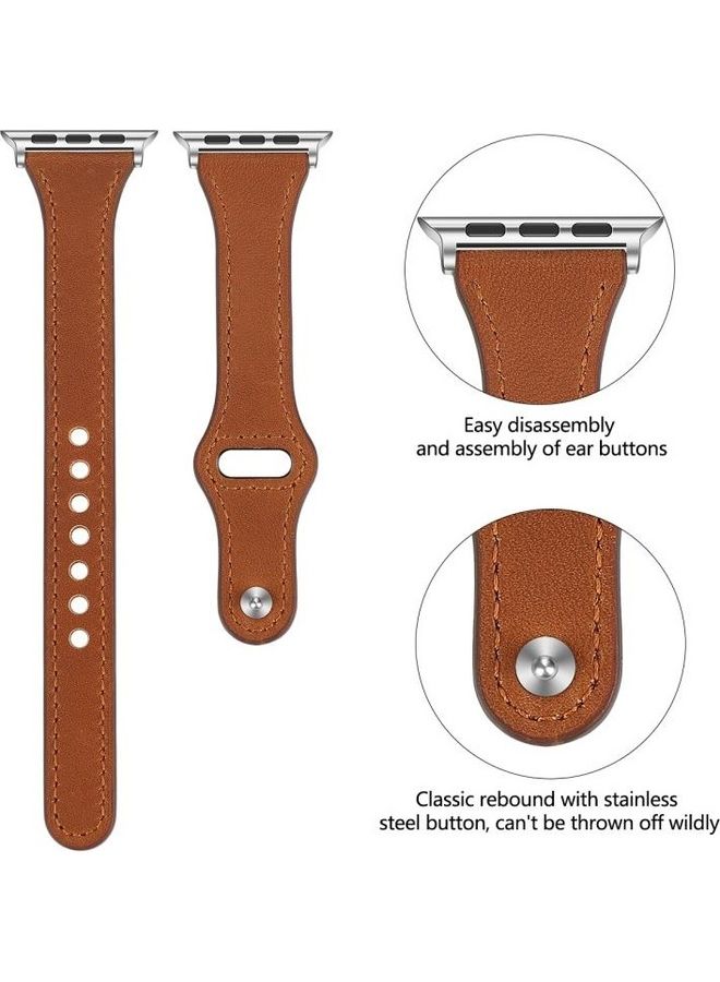 HuHa - Leather Replacement Strap Watchband With Steel Button for Apple Watch Series 7/6/SE/5/4/3/2/1 42/44/45mm Dark Brown - Image 1