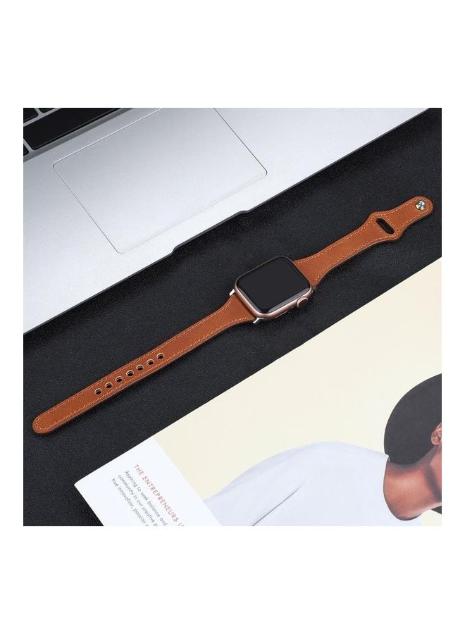 HuHa - Leather Replacement Strap Watchband With Steel Button for Apple Watch Series 7/6/SE/5/4/3/2/1 42/44/45mm Dark Brown - Image 1