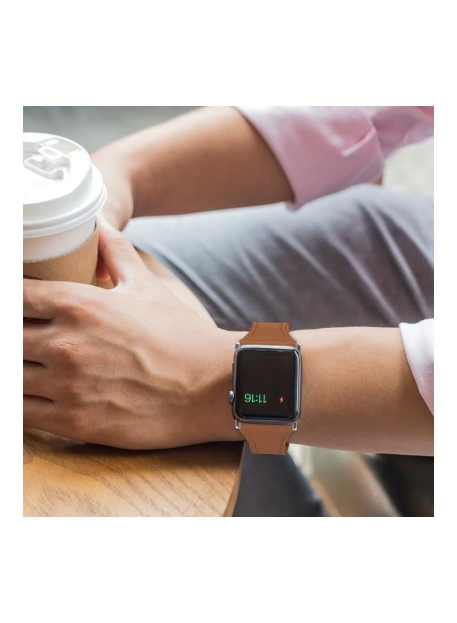 HuHa - Leather Replacement Strap Watchband With Steel Button for Apple Watch Series 7/6/SE/5/4/3/2/1 42/44/45mm Dark Brown - Image 1