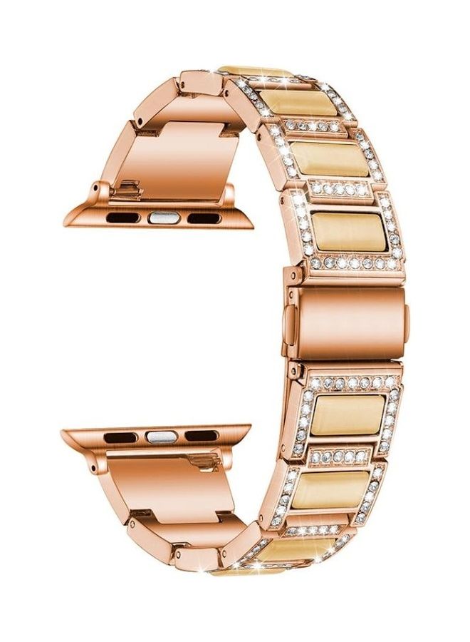 HuHa - Ethnic Replacement Watchband for Apple Watch Series 1/2/3/4/5/6/7/SE 42/44/45mm Rose Gold/White - Image 1