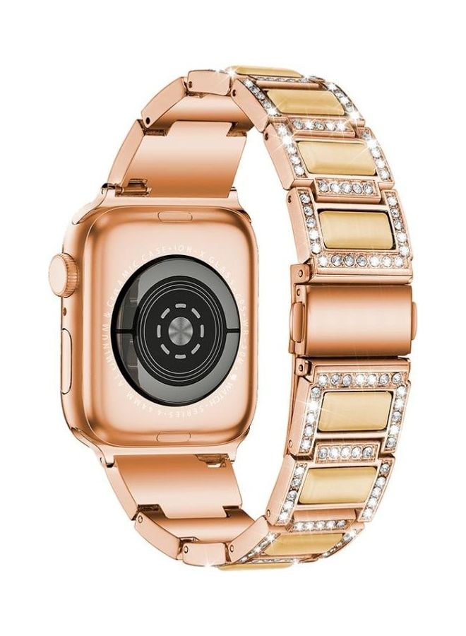HuHa - Ethnic Replacement Watchband for Apple Watch Series 1/2/3/4/5/6/7/SE 42/44/45mm Rose Gold/White - Image 1