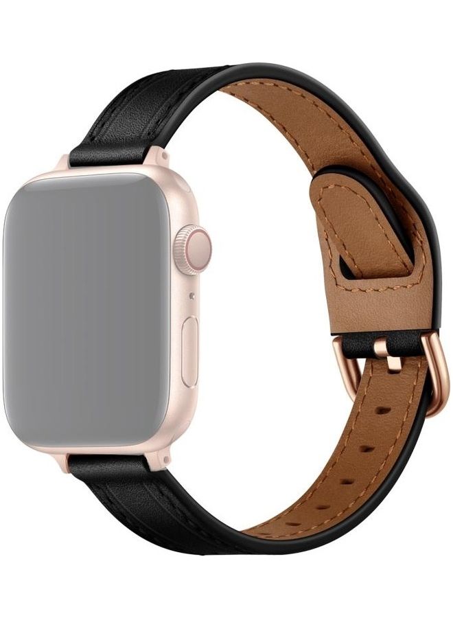 HuHa Replacement Watchband For Apple Watch Series 7/6/5/4/3/2/1/SE 42/44/45mm Black Rose Gold Buckle  - Image 1
