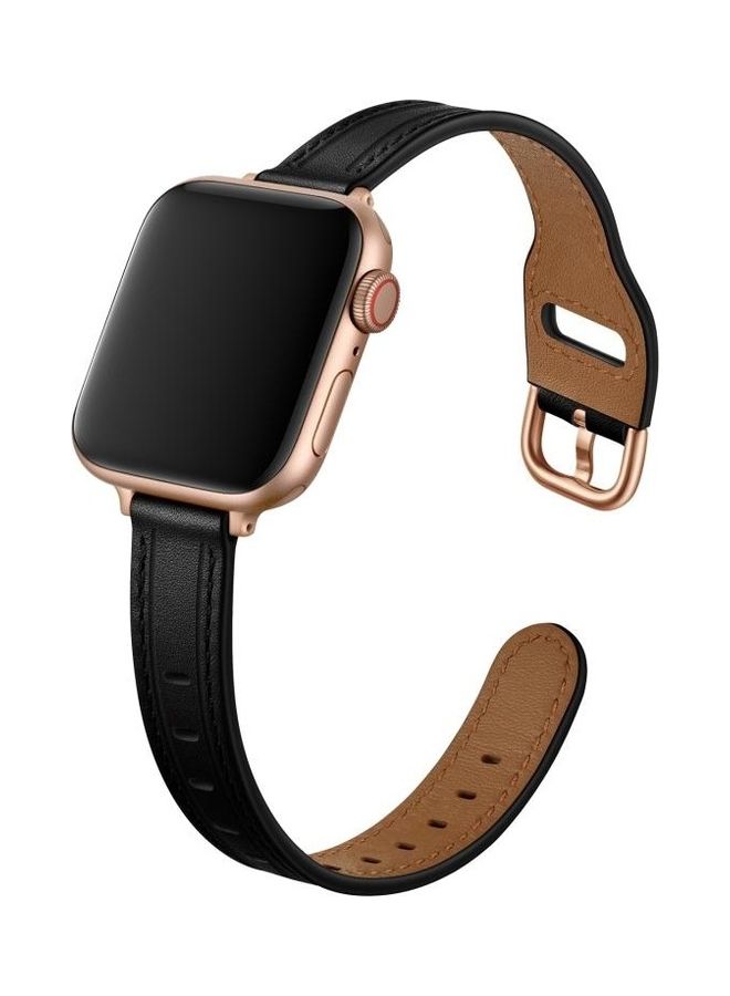 HuHa Replacement Watchband For Apple Watch Series 7/6/5/4/3/2/1/SE 42/44/45mm Black Rose Gold Buckle  - Image 2