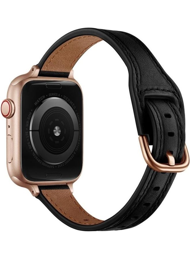 HuHa Replacement Watchband For Apple Watch Series 7/6/5/4/3/2/1/SE 42/44/45mm Black Rose Gold Buckle  - Image 3