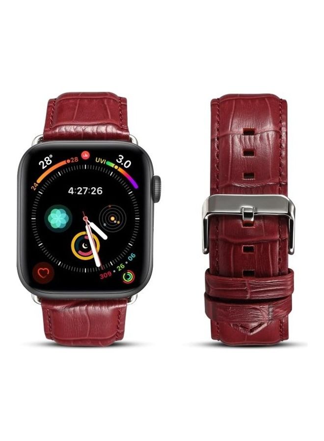 HuHa Cowhide Crocodile Texture Strap Watchband For Apple Watch Series 7/6/5/4/3/2/1/SE 42/44/45mm Red - Image 1