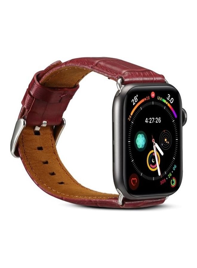 HuHa Cowhide Crocodile Texture Strap Watchband For Apple Watch Series 7/6/5/4/3/2/1/SE 42/44/45mm Red - Image 2