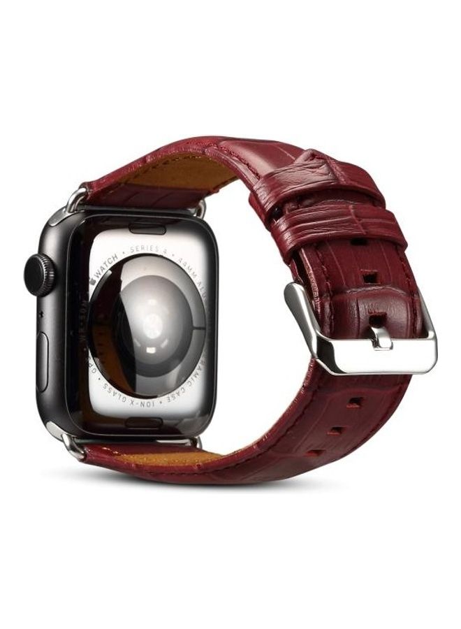 HuHa Cowhide Crocodile Texture Strap Watchband For Apple Watch Series 7/6/5/4/3/2/1/SE 42/44/45mm Red - Image 3