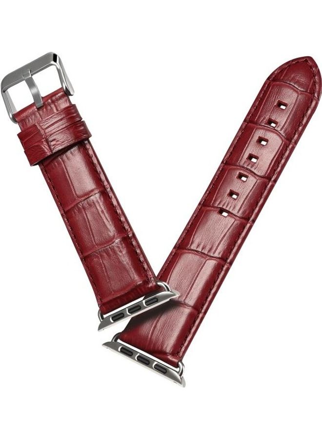 HuHa Cowhide Crocodile Texture Strap Watchband For Apple Watch Series 7/6/5/4/3/2/1/SE 42/44/45mm Red - Image 4