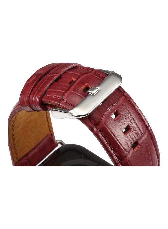 HuHa Cowhide Crocodile Texture Strap Watchband For Apple Watch Series 7/6/5/4/3/2/1/SE 42/44/45mm Red - Image 5