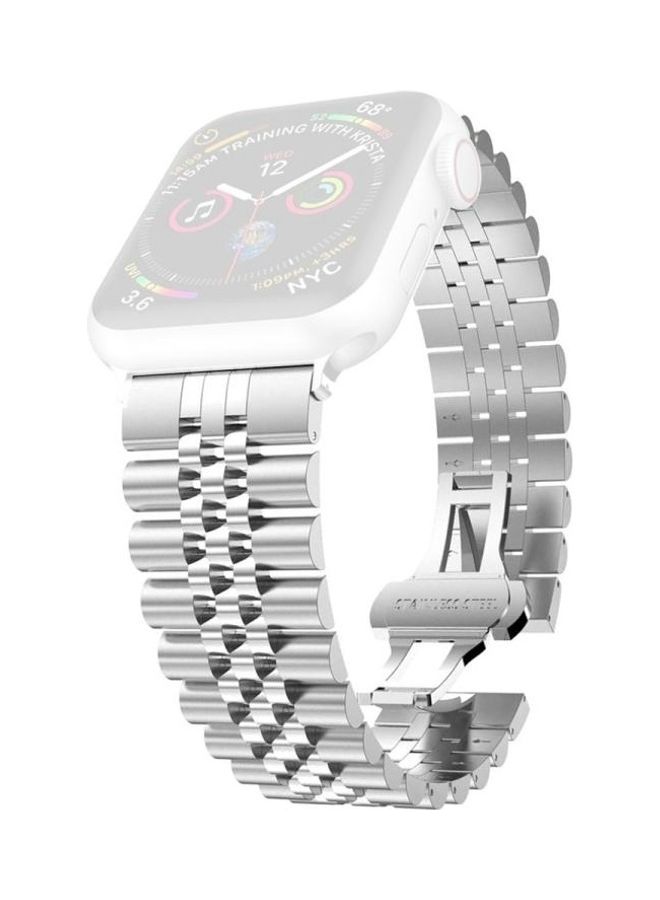 HuHa Man Five Beads Stainless Steel Replacement Watchbands, Width: 22mm for Apple Watch Series 7/6/SE/5/4/3/2/1 38/40/41mm Silver - Image 1