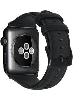 HuHa Oil Wax Genuine Strap Watchband For Apple Watch Series 7 41mm/6 & SE & 5 & 4 40mm/3 & 2 & 1 38mm Black  - Image 1