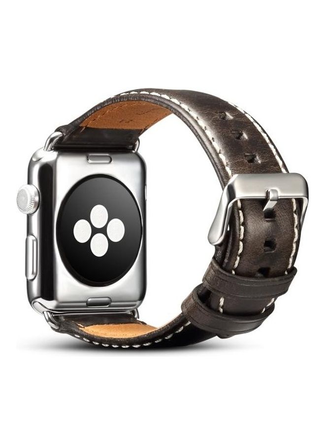 HuHa - Oil Wax Retro Cowhide Strap Watchband For Apple Watch Series 7/6/SE/5/4/3/2/1 41/40/38mm Black - Image 1