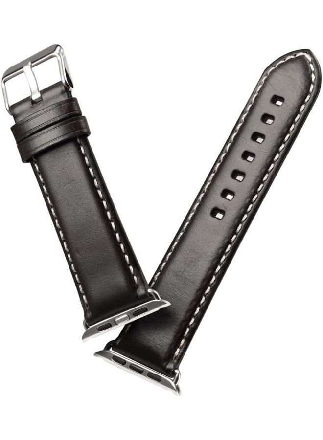 HuHa - Oil Wax Retro Cowhide Strap Watchband For Apple Watch Series 7/6/SE/5/4/3/2/1 41/40/38mm Black - Image 1