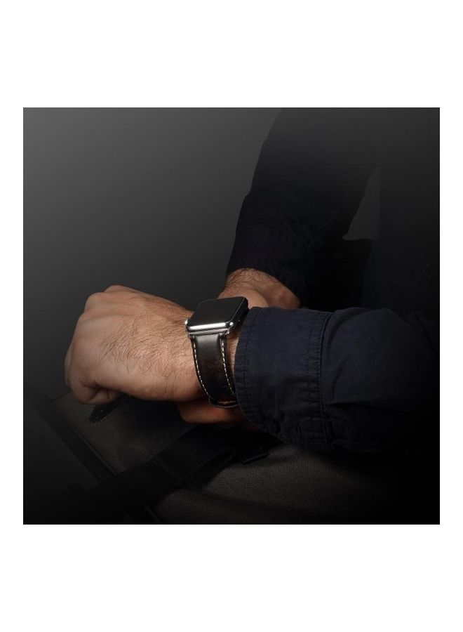 HuHa - Oil Wax Retro Cowhide Strap Watchband For Apple Watch Series 7/6/SE/5/4/3/2/1 41/40/38mm Black - Image 1