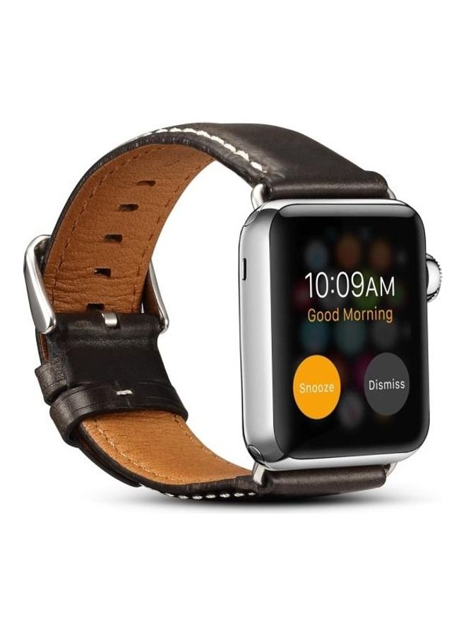HuHa - Oil Wax Retro Cowhide Strap Watchband For Apple Watch Series 7/6/SE/5/4/3/2/1 41/40/38mm Black - Image 1