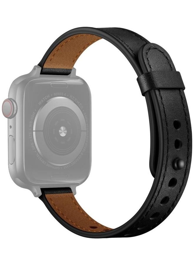 HuHa Couple Style Leather Replacement Strap Watchband For Apple Watch Series 7/6/SE/5/4/3/2/1 42/44/45mm Black - Image 1