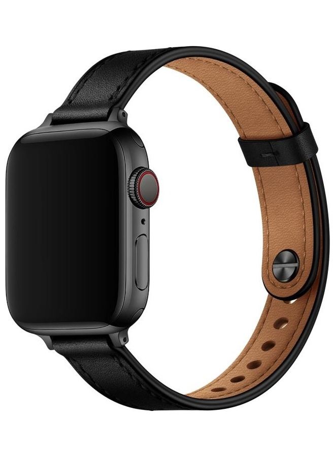 HuHa Couple Style Leather Replacement Strap Watchband For Apple Watch Series 7/6/SE/5/4/3/2/1 42/44/45mm Black - Image 2